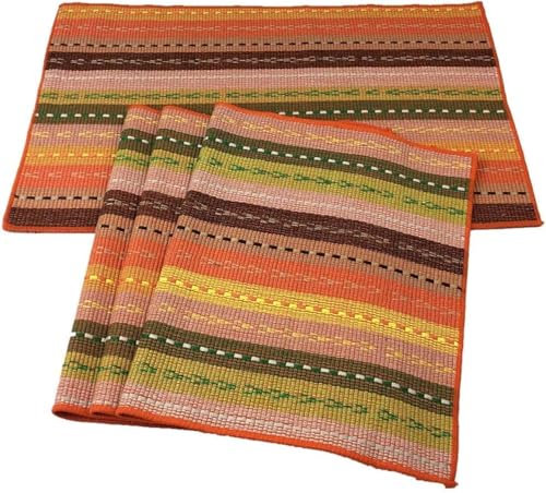 WAZAIGUR Handgewebte Tischsets aus 100 % Baumwolle, bunt, geflochten, gerippt, langlebig, wärmeisolierend, 4 Stück, Orange