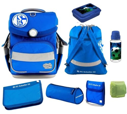 Familando - School Mood Timeless Air+ Schulranzen Set 9-teilig mit Lunch-Set -Sonder-Edition FC Schalke 04-980g leicht mit 23L Volumen - mit höhenverstellbarem System & Reflektoren