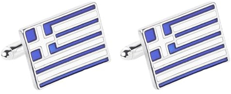 Skcess Manschettenknöpfe Silber Blau Weiß, Manchettenknoepfe Herren Griechenland-Flagge Kupfer Manschettenknöpfe 2X1.5 cm