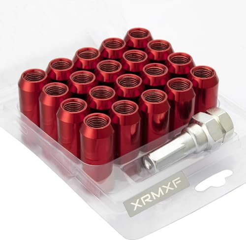 XRMXF 20 Stück Kegel 60° 45mm Schmal Sechskantschlüssel Stahl Lug Nuts M12 x 1,5 Radmuttern (Rot)