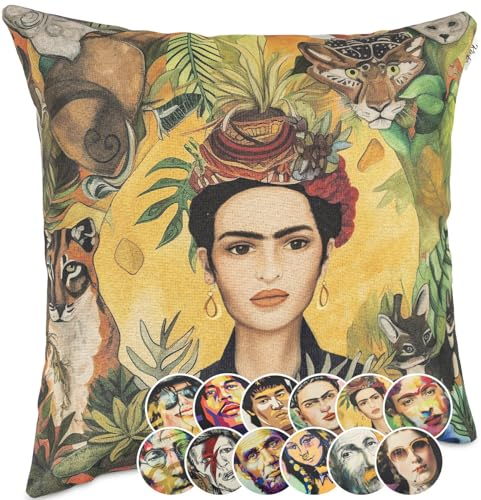 Kissenbezug Dekokissen Gobelin Kissen Sofakissen Kissenbezüge Kissenhülle Zierkissen Pop Art Motiv beidseitig Bedruckt Frida Tiger 40x40cm ohne Füllung