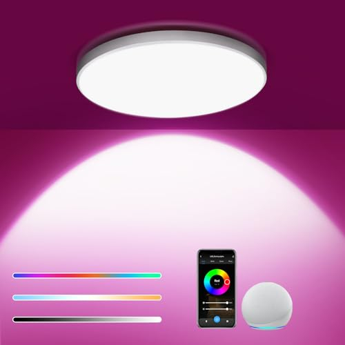 Euakee LED Deckenleuchte 24W, Smart RGB Dimmbar, Synchronisiert Mit Musik, App-Steuerung, Kompatibel Mit Alexa/Google Home, Rund für Schlafzimmer, Wohnzimmer