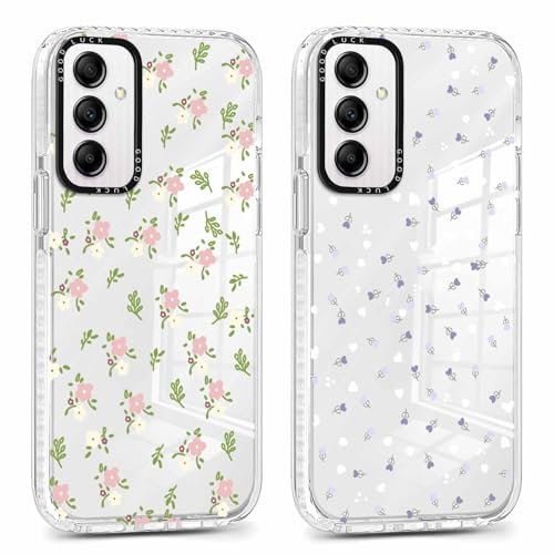 Xylota 2 Stück Transparent Handyhülle für Samsung Galaxy A14 5G 6,6 Hülle, Durchsichtig Case mit Muster Aesthetic Blumen Mädchen Schutzhülle, Weich Silikon Dünn TPU Stoßfeste Cover für Samsung A14,08
