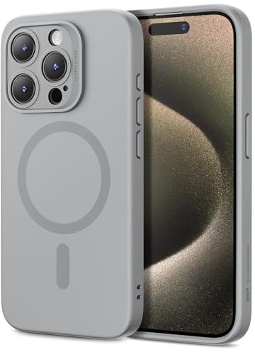 ESR für iPhone 15 Pro Hülle,Kompatibel mit MagSafe, unterstützt magnetisches Laden, dünne Handy Hülle aus flüssigem Silikon, stoßdämpfendes Case, Display- und Kameraschutz, Cloud Serie, Grau
