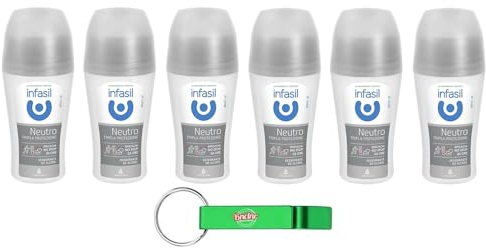 6 x Infasil Deo Roll-On Neutral Dreifach-Schutz, wirksam gegen Schweiß und schlechte Gerüche, ohne Alkohol, Deo Roll-On 50 ml + Schlüsselanhänger Beni Culinari gratis