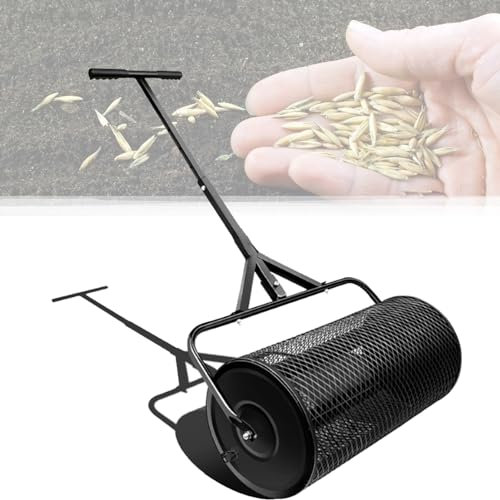 Spdazzleburst Épandeur de Compost, Rouleau à Gazon Durable, épandeur de fumier avec poignée améliorée en Forme de T, épandeur de Sol supérieur pour l'entretien de la pelouse et du Jardin,Green