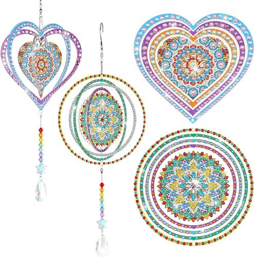 Frundoo Diamond Painting Anhänger Windspiel Geschenk Mädchen 5 6 7 8 9 10 11 12 Years DIY 5D Diamant Painting Windspiel Sonnenfänger Bastelset Kinder Rotierendes Diamond Painting für Home Dekor