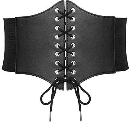 VONMELLI Damen Elastische Schnürung Korsett Gürtel Tied Waspie Breite Kostüm Stretch Taille für Halloween Schwarz 2XL