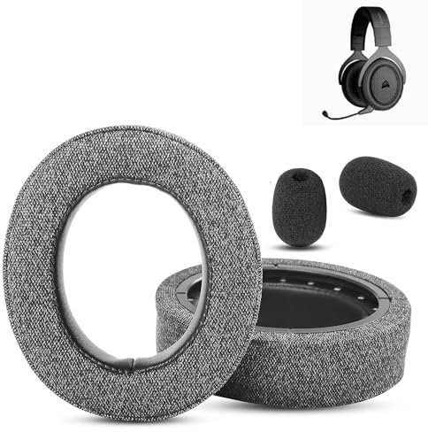 XRHTONG Atmungsaktive Ohrpolster Ersatz passend für Corsair HS70, HS50, HS60 Pro, HS75, XB Kopfhörer Ohrpolster Kissen (atmungsaktiver Stoff/hochdichter Schaum)