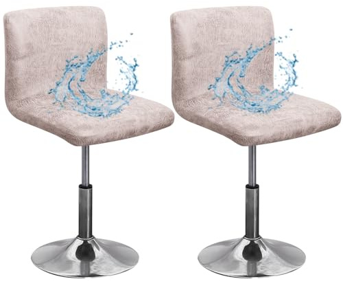 CLGTY Wasserdicht Barhocker Bezug Mit Rückenlehne, 2 Stück Stretch PULeder Stuhlhussen Barhocker Fleckschutz Waschbar Stuhlbezug Mit Elastischem Boden Für Esszimmerstuhl-Hellbraun-2 Stück