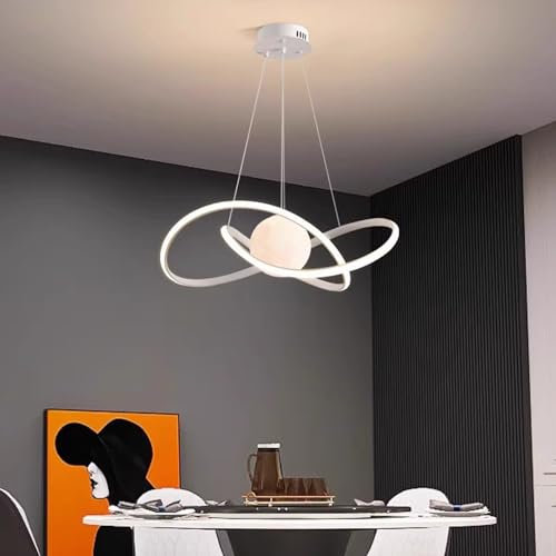 Modern LED Ring Pendelleuchte Dimmbar Wohnzimmerlamp, Schwarz Hängeleuchte Modern Esstischlampe mit Fernbedienung Pendellampe für Küche Salon Esszimmer Büro Deckenleuchte (weiß)