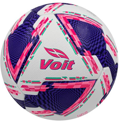 Voit Pro Offizieller Spielball – Liga MX Größe 5 – verbesserte Aerodynamik und Haltbarkeit – Technologie zur Feuchtigkeitsprävention und Stoßdämpfung (APERTURA 2024 ROSA, Weiß/Lila/Rosa)