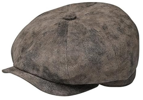 fiebig Stanley 8-Panel Pigskin Flatcap | Schiebermütze aus Leder | Schirmmütze mit Innenfutter (61-XL, Taupe)