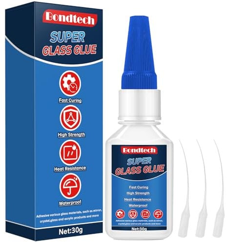 Glass Glue 30 g, Instant Glue for Glass, Strong Clear Repair Acrylic, Mirror, Crystal, Craft and More, Waterproof, Heat-Resistant, with Anti-Clog Cap