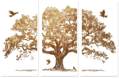 Peacoblue UV DTF Rub-On Transferfolie Möbel-Sticker Goldener Folienbaum Muster 15x30cm, 3 Stk. Wasserfeste Deko-Transferaufkleber für Möbel Gläser Porzellan Wäscheschränke Kommoden Holz Kunststoff