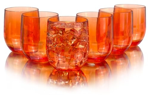 Yanglonghui Set of 6 Acrylic Drinkware - 20 Ounce Plastic Wine Glasses, Shatterproof and Stackable, BPA Free, Dishwasher Safe, Reusable Cups for Parties and Poolside Use with (Orange, 15 Ounce)
