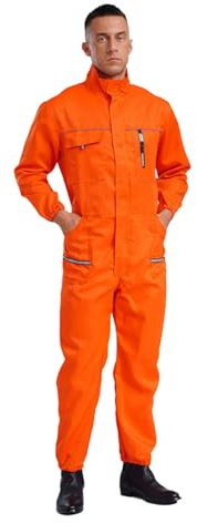 dPois Herren Damen Arbeitsoverall Einteiler Arbeitsanzug Baumwolle Lang Jumpsuit Unisex Erwachsene Uniform Arbeitskleidung Orange 180/XXL