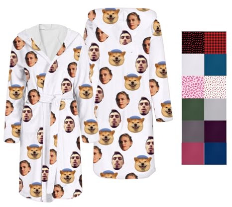 Personalisierter Bademantel Morgenmantel für Herren und Damen, Bademantel mit Gesichtsfoto, Geschenkidee für Paare und Familie