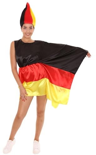 HPO HALLOWEEN PARTY ONLINE Women's Patriotic Germany Flag Dress | World Cup Soccer Fans Costumes Outfit | Olympic Game Celebration Adult Accessory - Medium