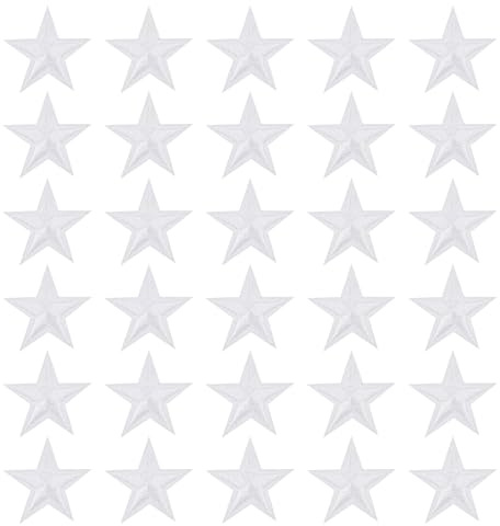 PATIKIL Star Iron-on Patches, 30 Pcs Sew on Star Embroidered Patches Appliques Embellishments for Clothing Jackets Hat Backpack Repairing Decorations, White, 1.14 x 1.14