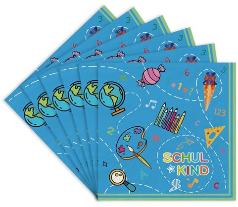 KOBOKO 20 Stück Servietten Einschulung,Schulkind 2025 Servietten,Deko Schulanfang Junge Mädchen,Papierservietten Schulanfang Deko,Paper Napkins für Schuleinführung Einschulung Tischdeko 33x33cm (A)
