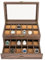 2 Schichten Uhrenbox mit 24 Fächer, Uhr Aufbewahrungsbox mit Transparenter Deckel, Herausnehmbaren Uhrenkissen, Herren Organizer für Herren, Braun, 34 x 21 x 15cm