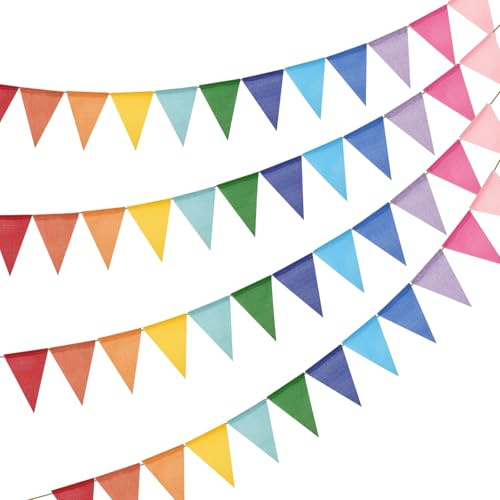 jijAcraft Wimpelkette Outdoor Wetterfest Bunt: 12 m Girlande für Garten | 3 Stück Wiederverwendbar Wimpelgirlande mit 36 Wimpel für Camping, Sommerfest, Kindergeburtstag