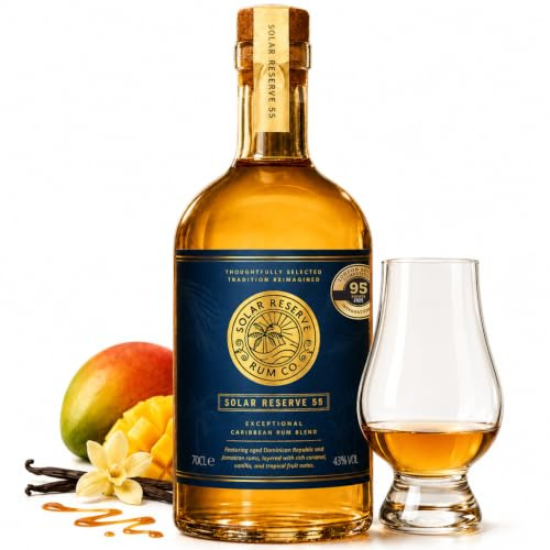 Solar Reserve 55 Caribbean Golden Rum, 43% ABV, 95pt Gold Rum Winner, 70cl | Jamaican Pot Still and Dominican Blend, No Added Sugar, Cocktails and Sipping