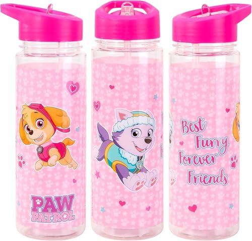 Official Kids Character Plastic Water Bottle with Straw – 650ml Reusable Leakproof Bottle for School, Sports & Travel – BPA-Free (Girls P Patrol)