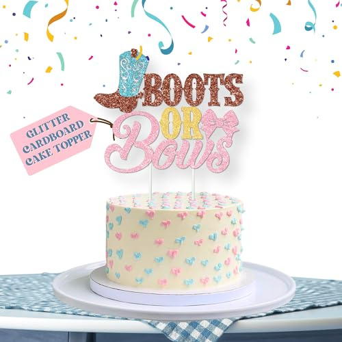 Boots Or Bows Cake Topper - 1 pcs of Glittery Bows Or Boots Gender Reveal Decorations Cake Topper