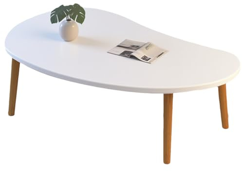 lcvtos Table Basse Moderne en Bois Massif, Petite Table à Thé Ovale avec Pieds Stables, Design Minimaliste, Plateau Épais en MDF avec Surface Résistante aux Rayures, pour Salon (Blanc Chaud)
