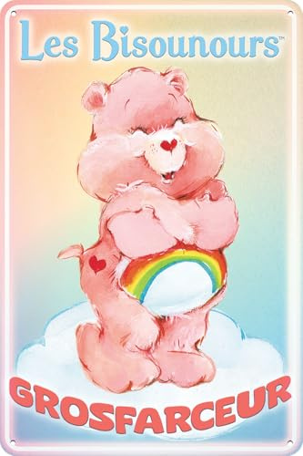 14 x 20cm Blechschild passend für Glücksbärchis Fans – 80er Jahre Zeichentrick Hab-Dich-Lieb Bärchis – Care Bears Retro Schild, Fernseh, TV Serie Schild (French)