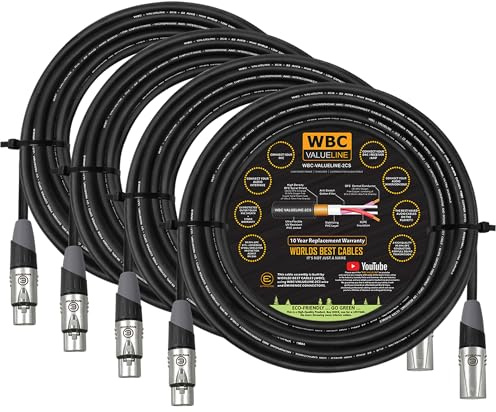 WBC-VALUELINE-2CS (22 AWG) - 4 Units - 5 Metre–Low-Capacitance Shielded Balanced Flexible Microphone, Active-Speaker & Interconnect Cables with Eminence Gold XLR Connectors