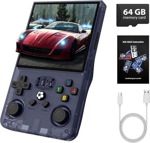 R36MAX - Consola de juegos retro, consola de juegos portátil de 4.0 pulgadas con videojuegos clásicos de 64 GB, compatible con más de 30 simuladores, consola de juegos de mano para Navidad (gris)