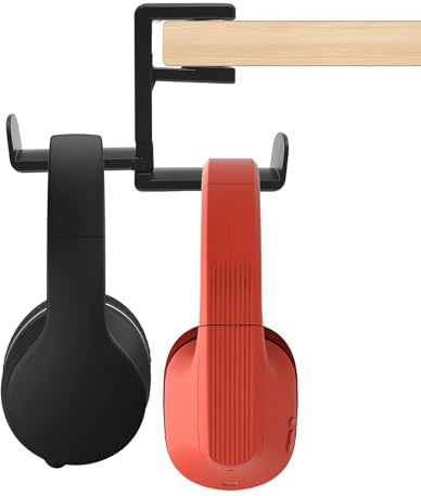 GWCYMYD Dual Headphone Stand Holder with Cable Clip, 360 Degree Rotating Headphone Desk Stand, Adjustable Headset Holder Clamp on Earphone Shelf, Under Desk Accessories for 0.35 to 1.65 Thick Table