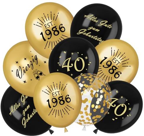 30 Stück Luftballons 40.Geburtstag Deko - Luftballons Schwarz Gold Deko für Mann Frau - Latex Druck Ballons, Konfetti Luftballons für Birthday Party Geburtstagsdeko
