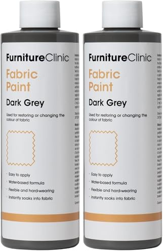 Furniture Clinic Fabric Paint - Use to Restore or Change the Colour of Upholstery, Soft Furnishings, Car Interiors - Easy to Use - Works on All Fabrics (Dark Grey, 500 ml) (Pack of 2)