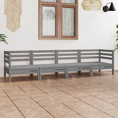 JHQHSM 4-TLG. Garten-Lounge-Set Grau aus Massivholz Kiefer, Robustes Outdoor-Möbel für Terrasse und Balkon, Modulares Sitzgruppen-Set mit Wetterbeständigkeit und Stabilität