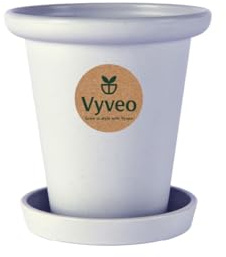 Vyveo - Blumentopf Skara mit Untersetzer - 15x15 - Hellgrau - Blumentopf für den Innen- und Außeneinsatz - Übertopf - Pflanztopf - Pflanzgefäß