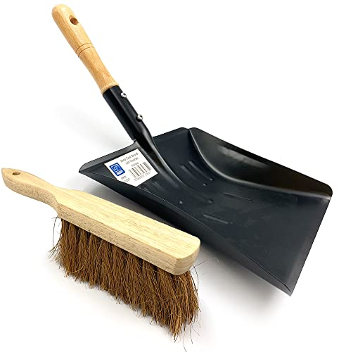 Set di pala e spazzola per carbone in metallo resistente, paletta larga 22,9 cm con spazzola morbida per caminetto, grande paletta da giardino o paletta per carbone per raccogliere facilmente carbone,
