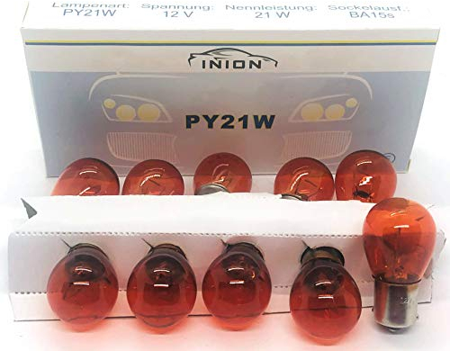 10x Stück PY21W BAU15S 12V AMBER YELLOW Glühlampe Blinker Autolampen Zugelassen (PY21W)