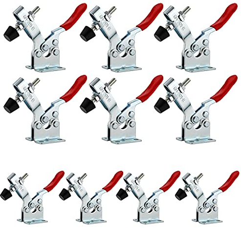 EXLECO 10Pcs Toggle Morsetto GH-201-B morsetti per legno Capacità di Tenuta Antiscivolo Orizzontale a Sgancio Rapido, Attrezzo a Levetta per Attrezzi Pesanti 90 kg 198lbs
