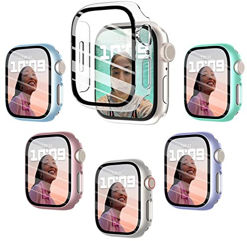 Fullife Confezione da 6 custodie compatibili con Apple Watch Serie 3, 38 mm, con pellicola protettiva, antiurto per uomo e donna, iWatch Serie 3, 2, 1. (38 mm, azzurro/viola/acquablu/oro