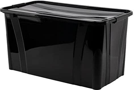 goodsforbusiness Aufbewahrungsbox + Deckel L71,9 x B38,5 x H37,2 cm, 80 Liter Transportbox schwarz | Lebensmittelbox lebensmittelgeeignet Kunststoffbehälter Lagerbox stapelbar Wäschebox