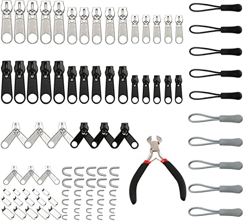 VEGCOO 96 Pcs Curseurs Fermetures Éclairs, Fermetures Éclairs et une Mini Pince pour Vêtements, Sacs, Bagages