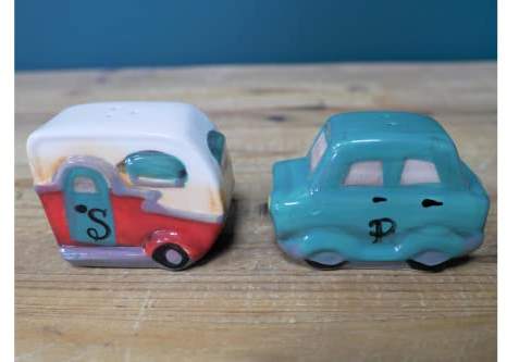 Ceramic Car & Caravan Cruet Set Salt & Pepper | Red & Blue | Caravanning