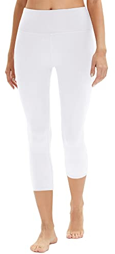 DDOBB Leggings Damen 3/4 High Waist Capri Sporthose Blickdicht Elastisch Kurze für Yogahose Fitness Zuhause Laufhose(B-Weiß, (DE34-40)=S-M)