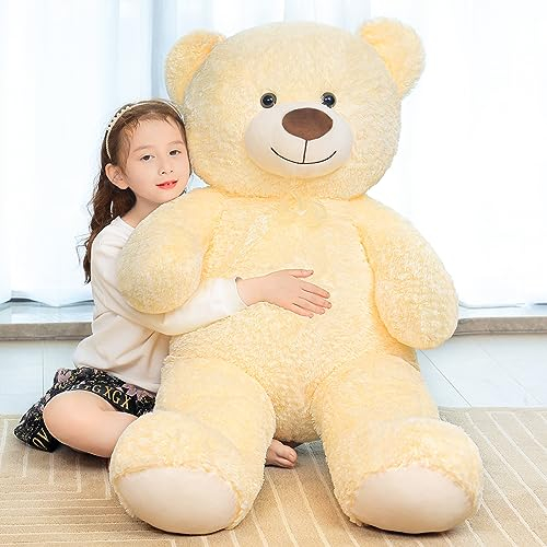 SNOWOLF Teddybär, niedliches Stofftier, Plüschtier, 130 cm, großer Bär, Kuschelpuppe, Geschenk für Kinder, Jungen, Mädchen, Geburtstag, Weihnachten, Valentinstag (1.3m, Beige)