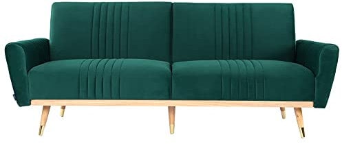 INMOZATA 206cm Sofa Bed Double Green Velvet 3 Seater Recliner Sofa Spring Corner Couch Lounge Sofa Bed with Gold Finish Legs for Living Room Bedroom Home Office Furniture (Velvet)