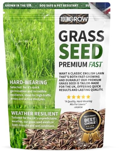 UKGROW Premium Grass Seed - Fast Germinating, Durable & Pet-Friendly Lawn Seed Blend for Lush Green Gardens - UK-Grown - Perfect for Patch Repairs & Full Lawns (100g)